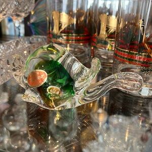 Murano Green Glass Turtle Figurine Paperweight – Authentic Venetian Art Glass